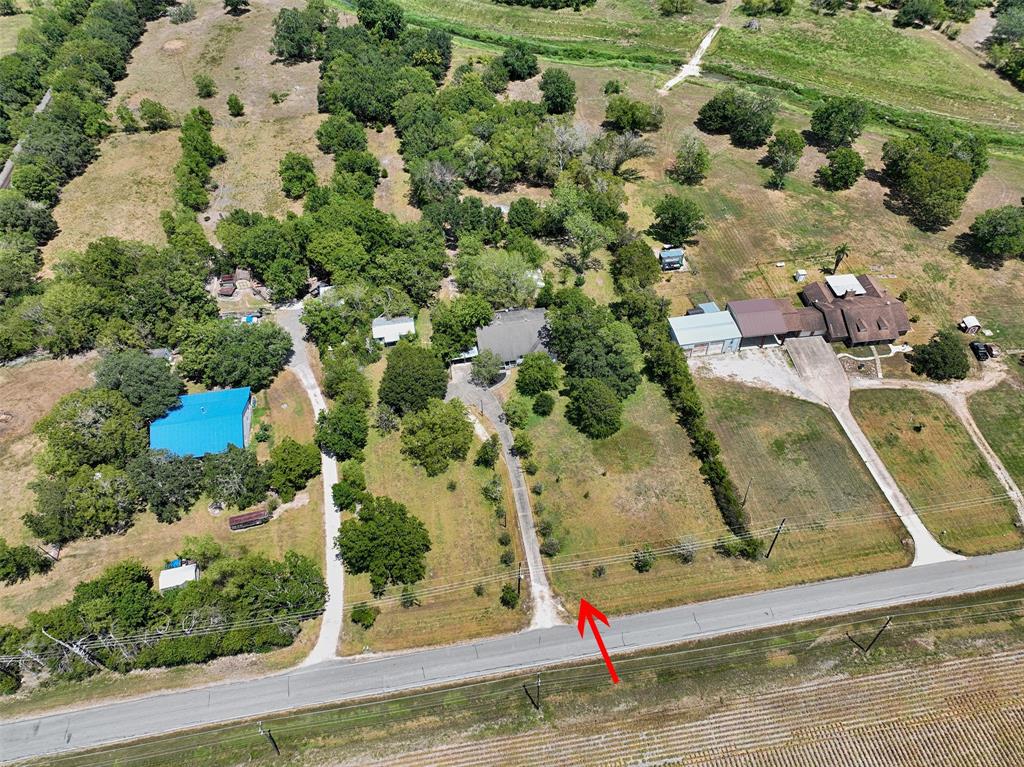 An aerial view of the property from the front.