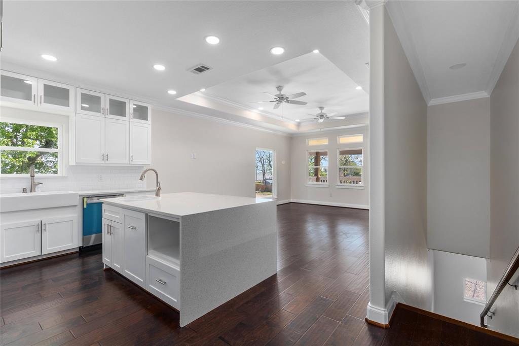 Upstairs kitchen open to the family room.