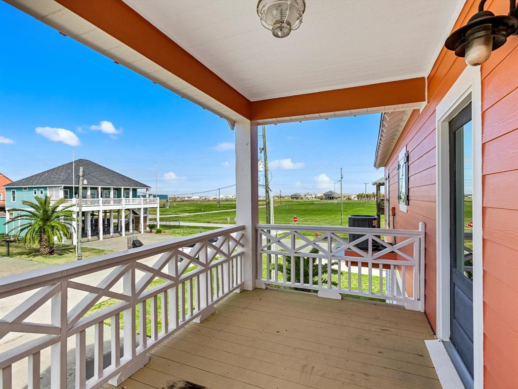 Looking from the cargo lift across the deck at the front of the house.