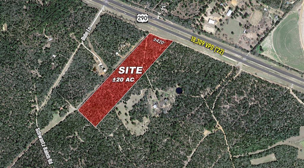 20 wooded acres on the northwest side of an 86.5 acre tract.  
• Approximately 420 feet of frontage on US Highway 290 E
• Located in the booming outskirts of Austin
• Less than 20 minutes north of Bastrop
• Approximately 30 miles from the new Samsung plant and approximately 35 miles from the new Telsa Gigafactory