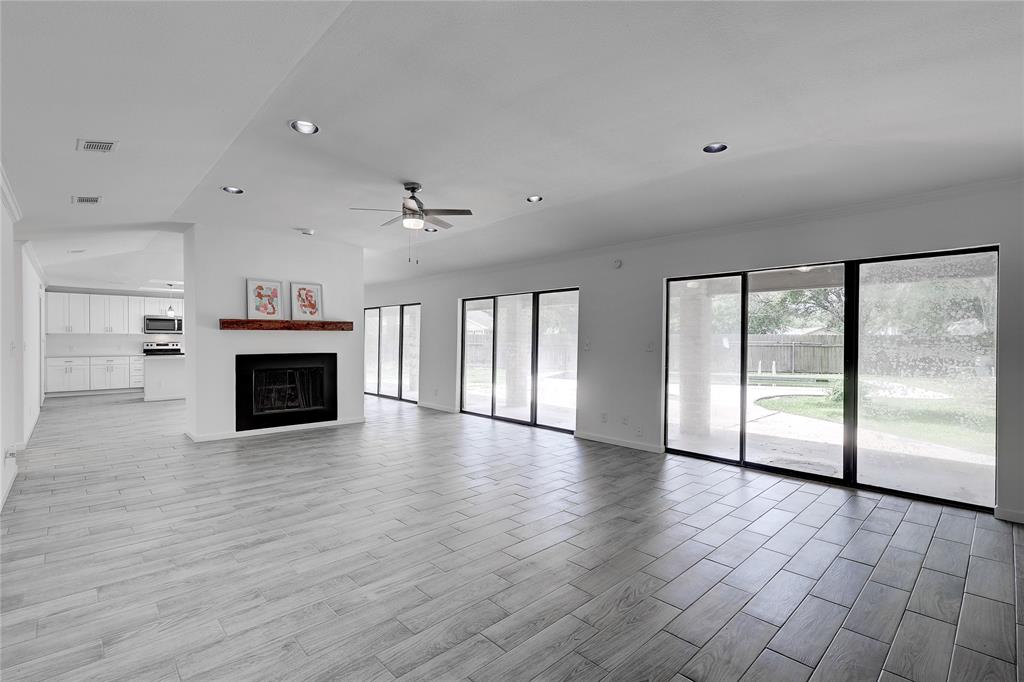 Living room with modern fireplace