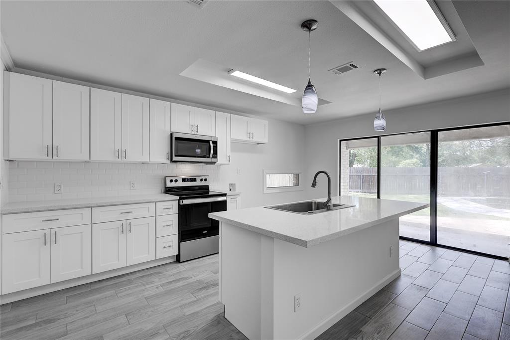 Kitchen island with pendant lights