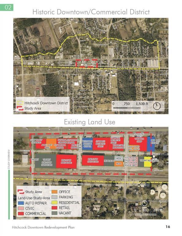 Page excerpt from Hitchcock Redevelopment Plan where it shows the area that will soon be the core of Hitchcock Downtown