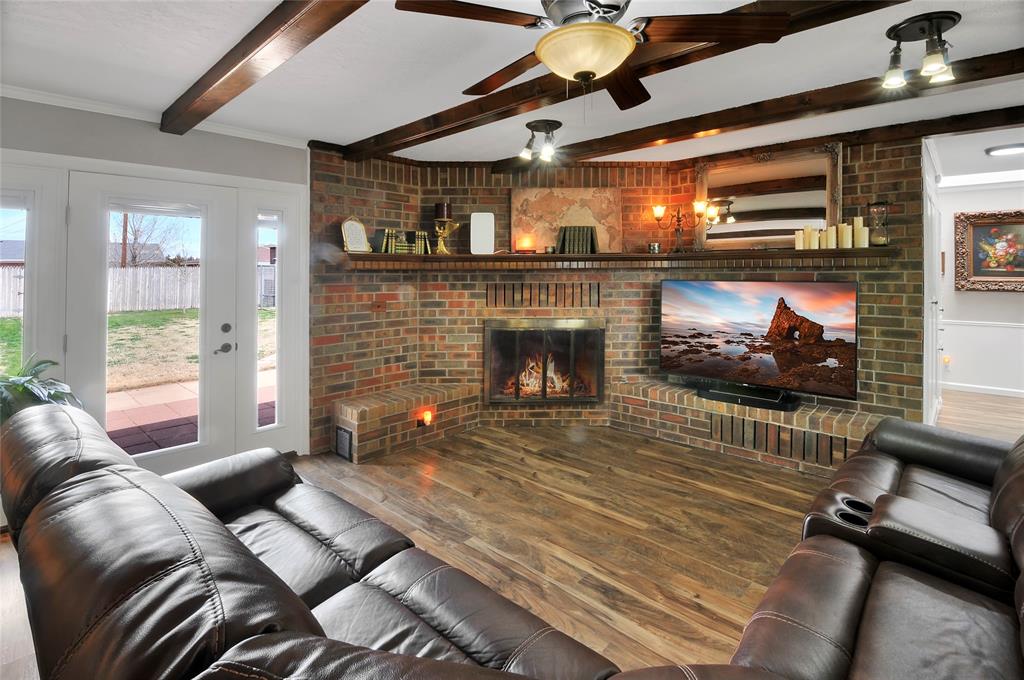 Gas log fireplace makes for a warm cozy gathering place on cold winter days