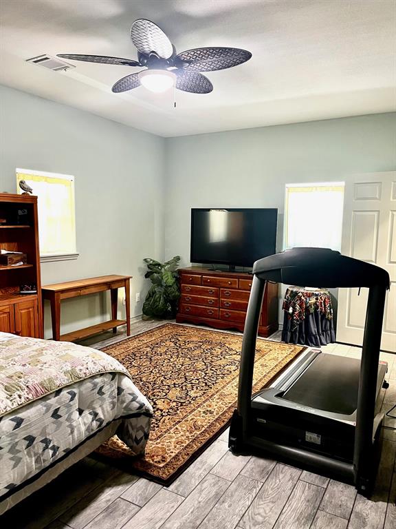 The master bedroom is big and bright.