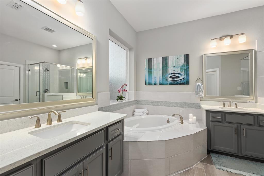 Soaker tub in the master bathroom.