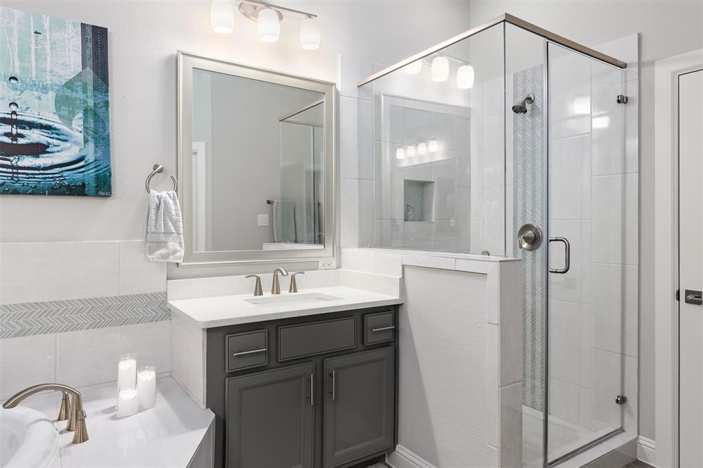 Vanity next to the shower.