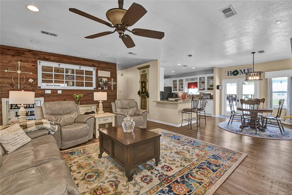 Dining area with patio doors leading out to patio with wonderful lake views.