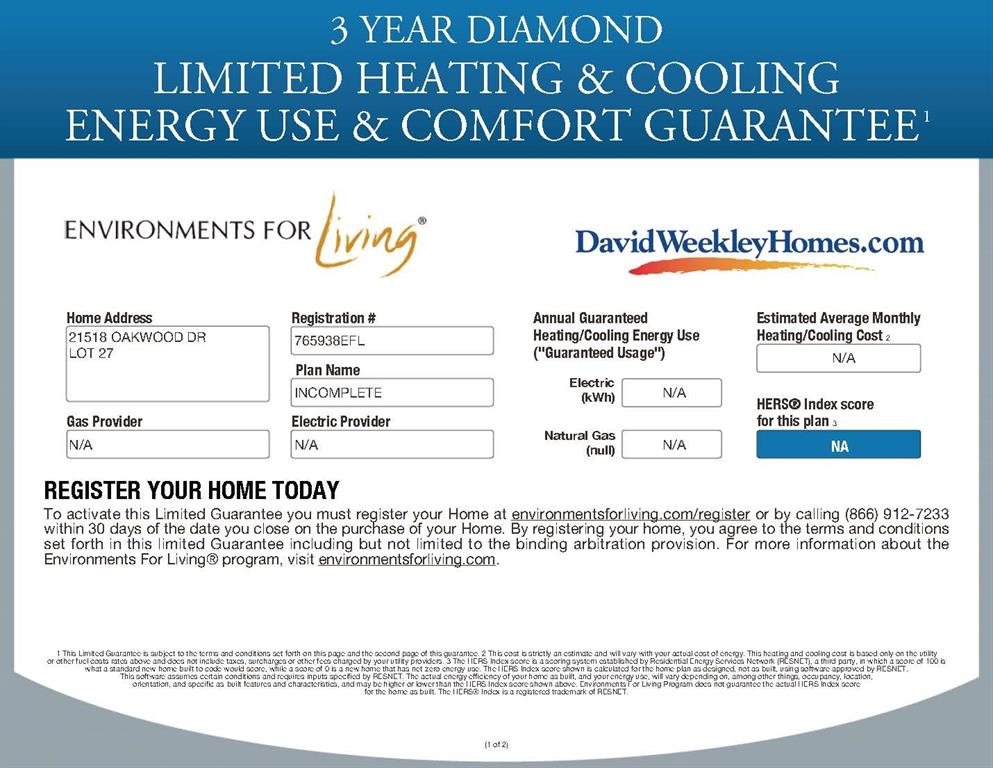 As a Diamond level Environments for Living builder, we offer a comfort guarantee and heating/cooling usage. Ask for the guarantee on this home!!