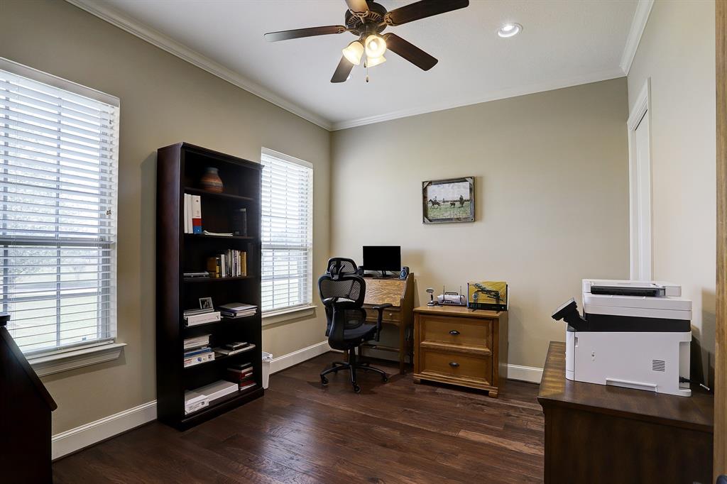 Front office includes a closet so that room can be used as an extra bedroom.