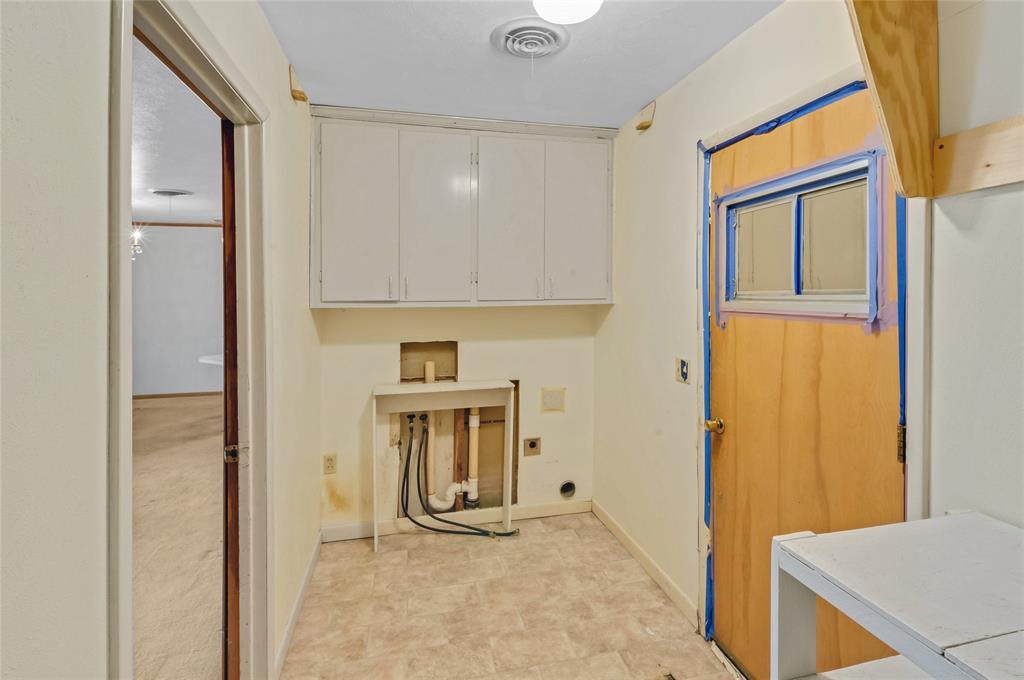 Laundry room is set up with washer connections and electric dryer connection.