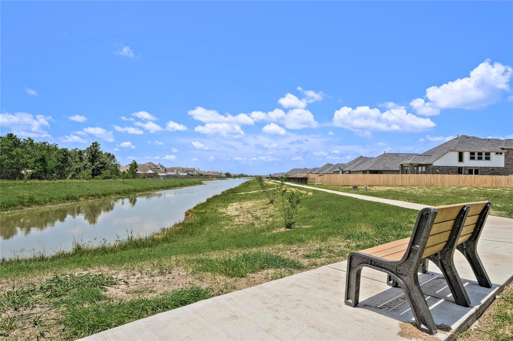 Lake with walking trail.