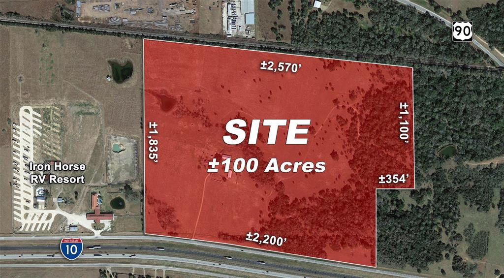• Over 2,000 feet of frontage on I-10 feeder road
• Unrestricted – No Zoning
• Highly visible and accessible location on the main highway, with a new exit near CR 210 in Borden coming (from Houston) as well as an overpass on the south side exit (from San Antonio)
• Interstate is widening to 6 lanes, along with dedicated one-way frontage in front of the property
• Union Pacific Railroad runs along the north side of the property
• Well & Septic
• Centrally located - less than 1.5 hours from Houston, Austin, and San Antonio
• No Flood Zone