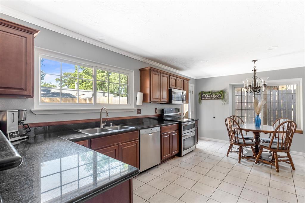 Kitchen with granite countertops and breakfast nook