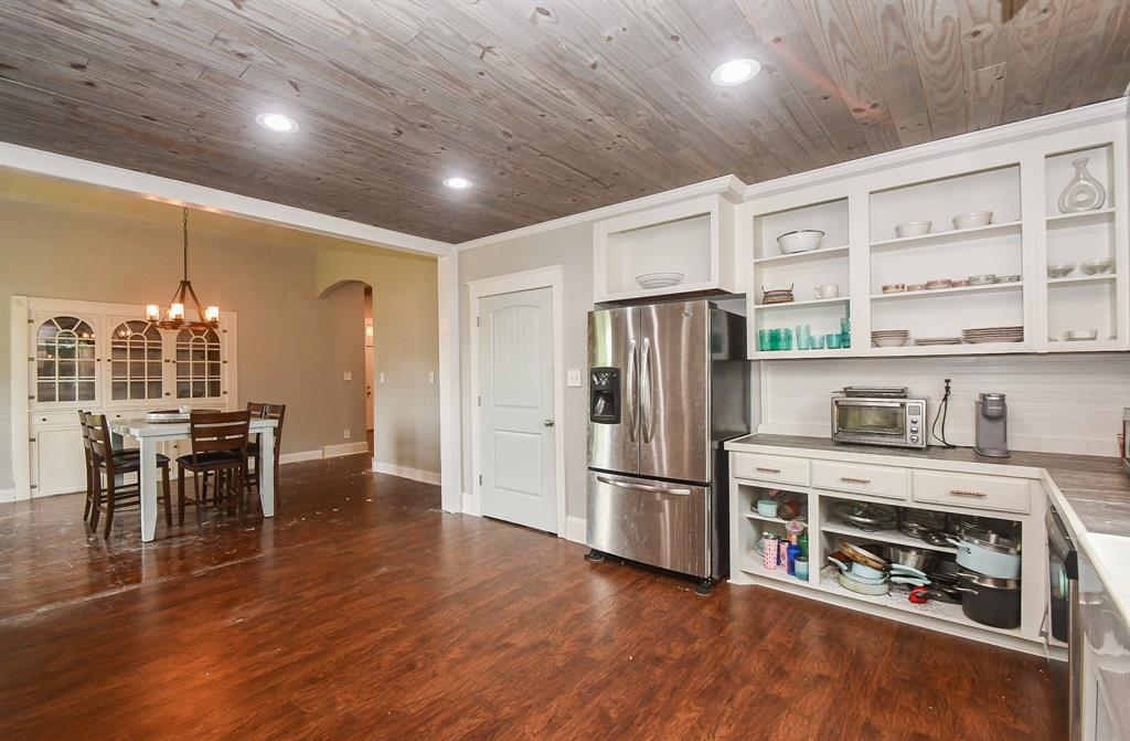 Kitchen opens to dining area