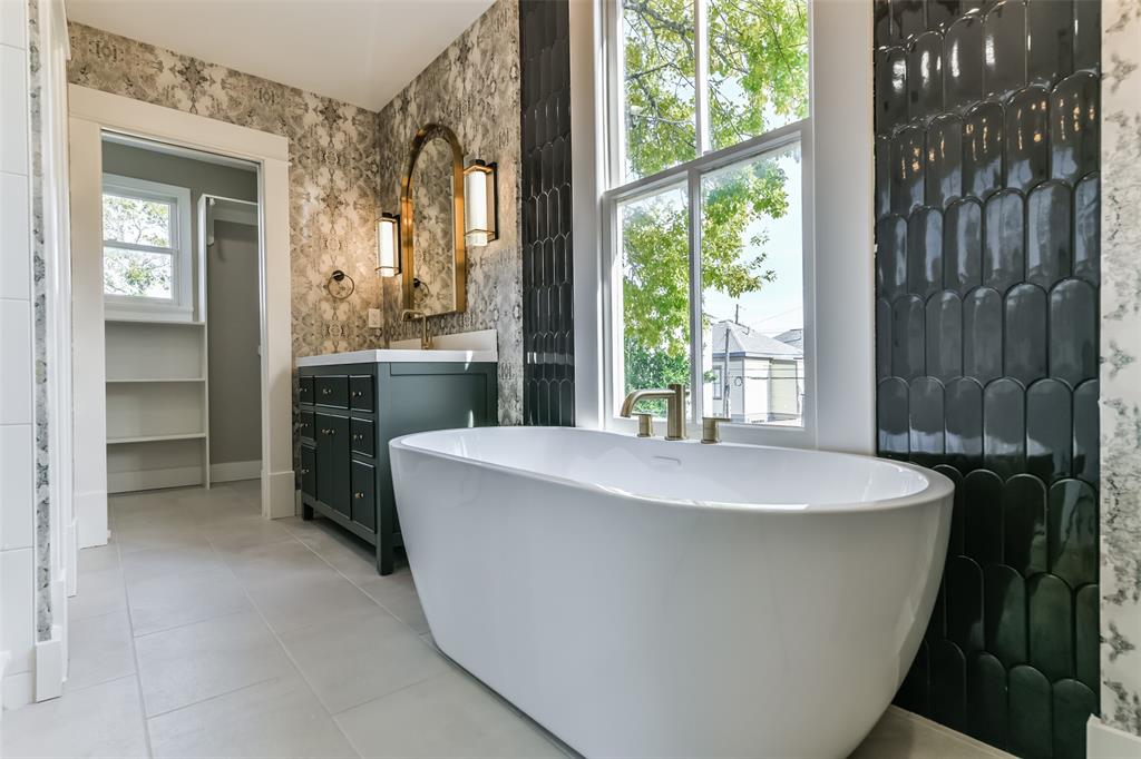 Soaking tub overlooking the backyard.