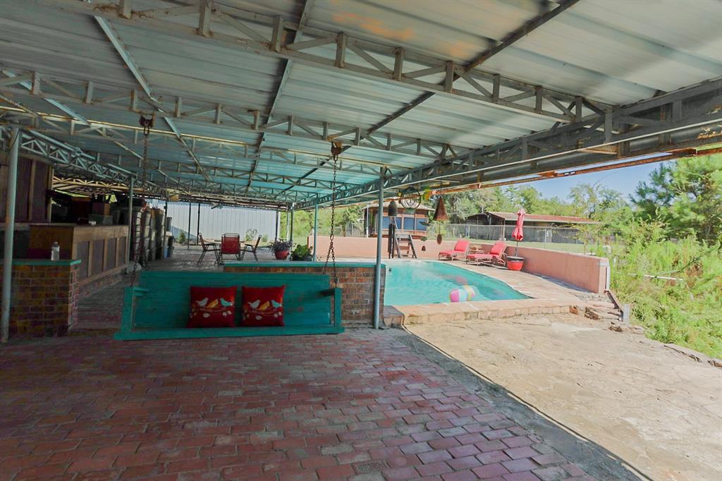 Brick patio with porch swing