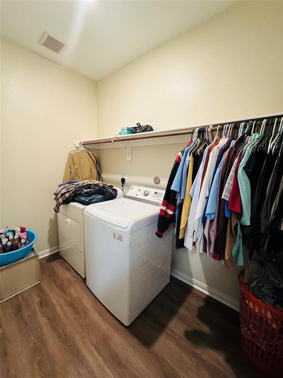 Laundry room has shelving and hanging areas more than sufficient.  Washer and dryer, and all appliances are negotiable!