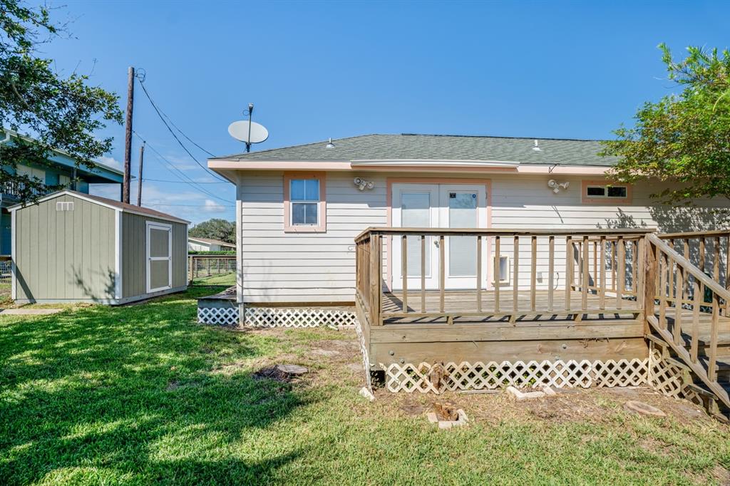 A storage shed off to the left for garden or additional storage.