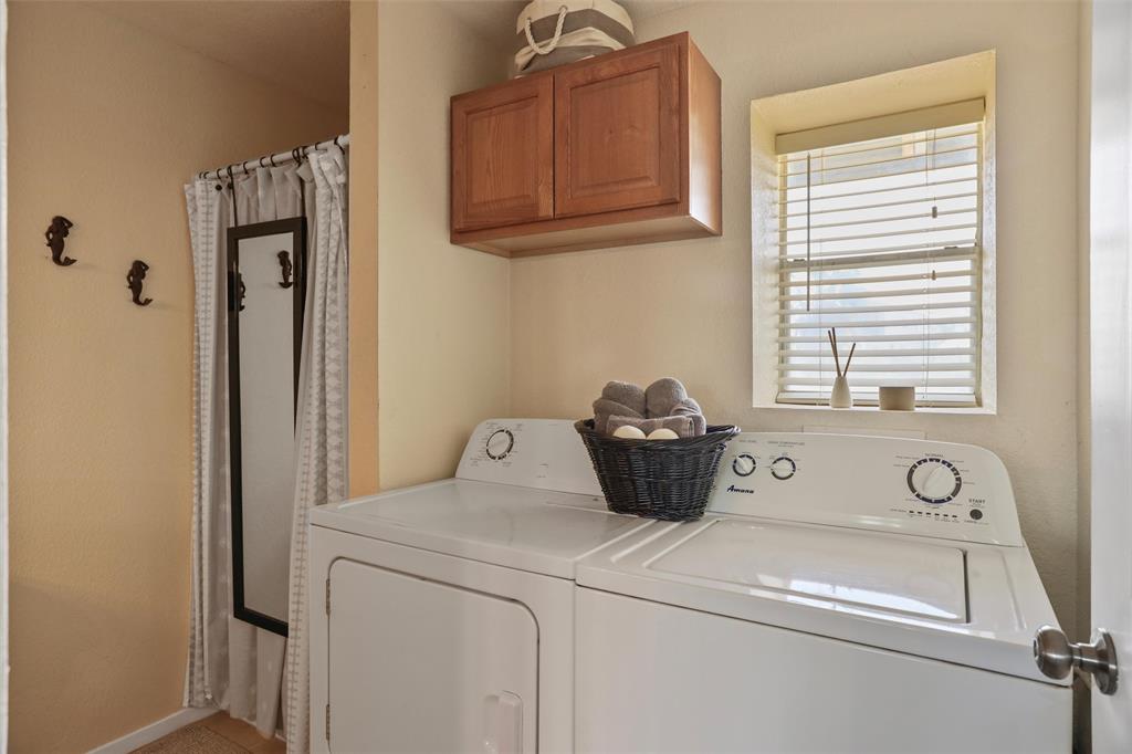 The Washer and Dryer are located in the home on the first floor in the Secondary Bathroom.