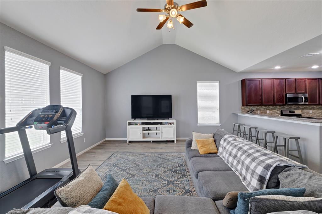 Living room is open to the kitchen so the chef can visit with family and guests.