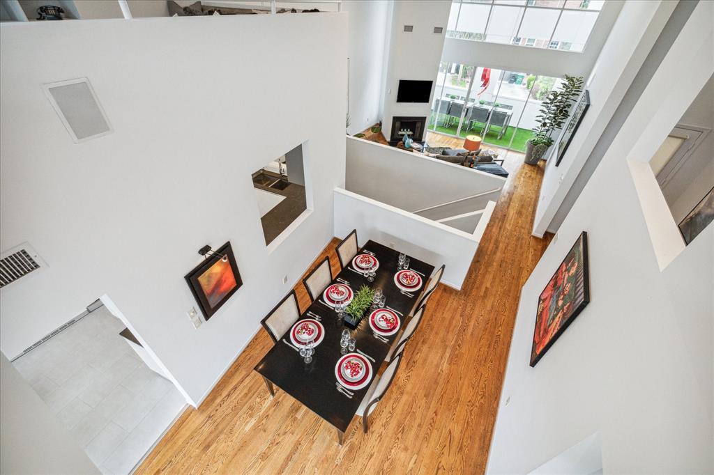 A view from the third level looking at the Living and Dining Room