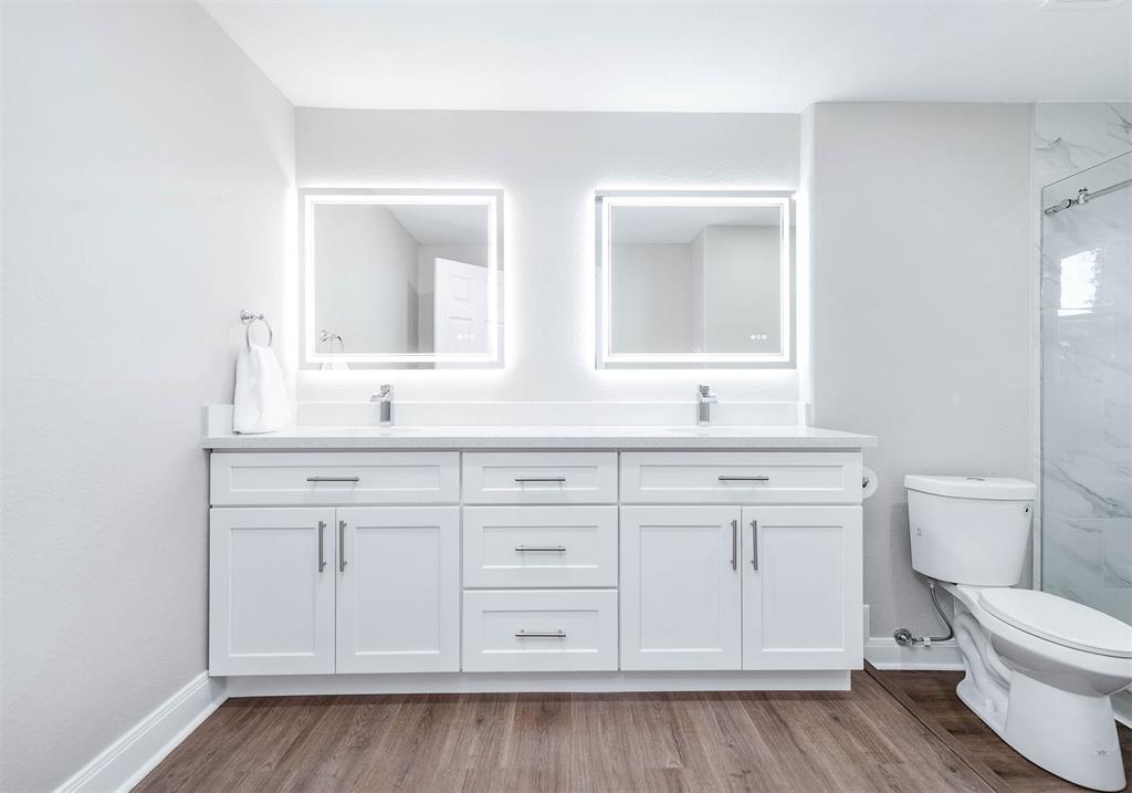 Master bathroom with the touch lighting mirrors is BEAUTIFUL !!