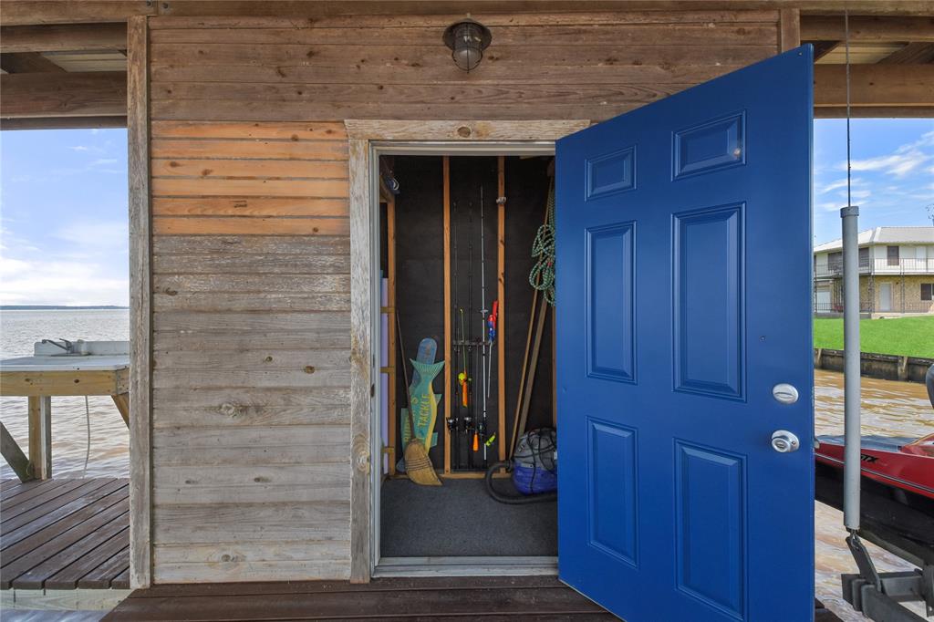 Dry room on the dock for storing fishing gear and swim toys