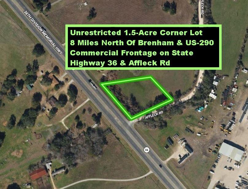 1.5-Acre Corner Lot On Hwy 36 & Affleck Rd Also Available For Sale