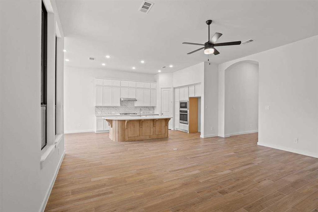 Tons of natural light fills the family room