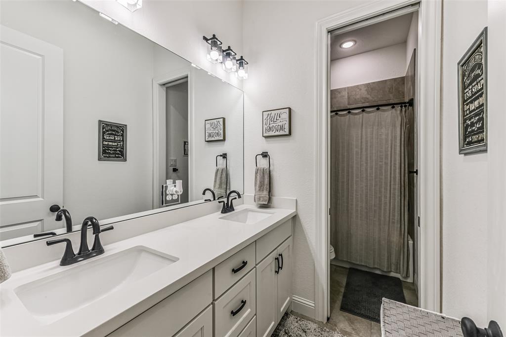 Dual sinks in the bathroom make getting ready quicker.