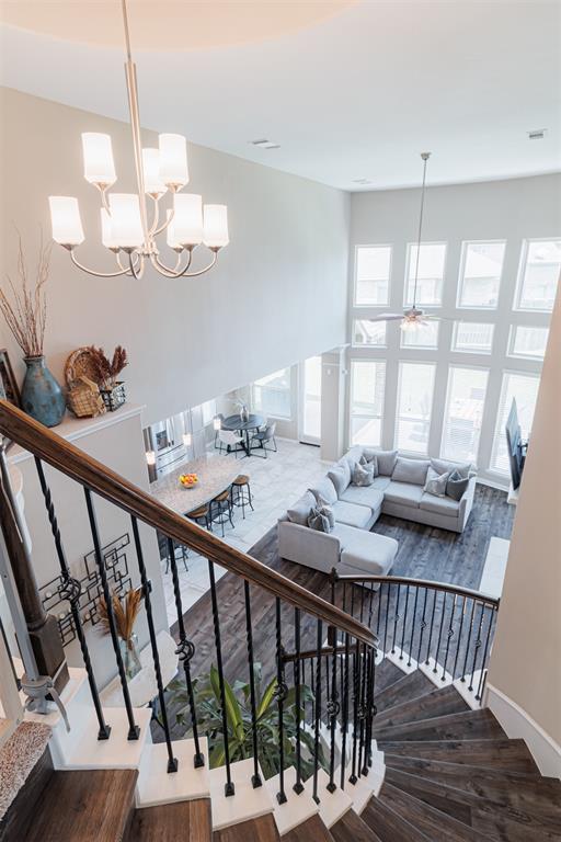 View of the family room from the upstairs landing.