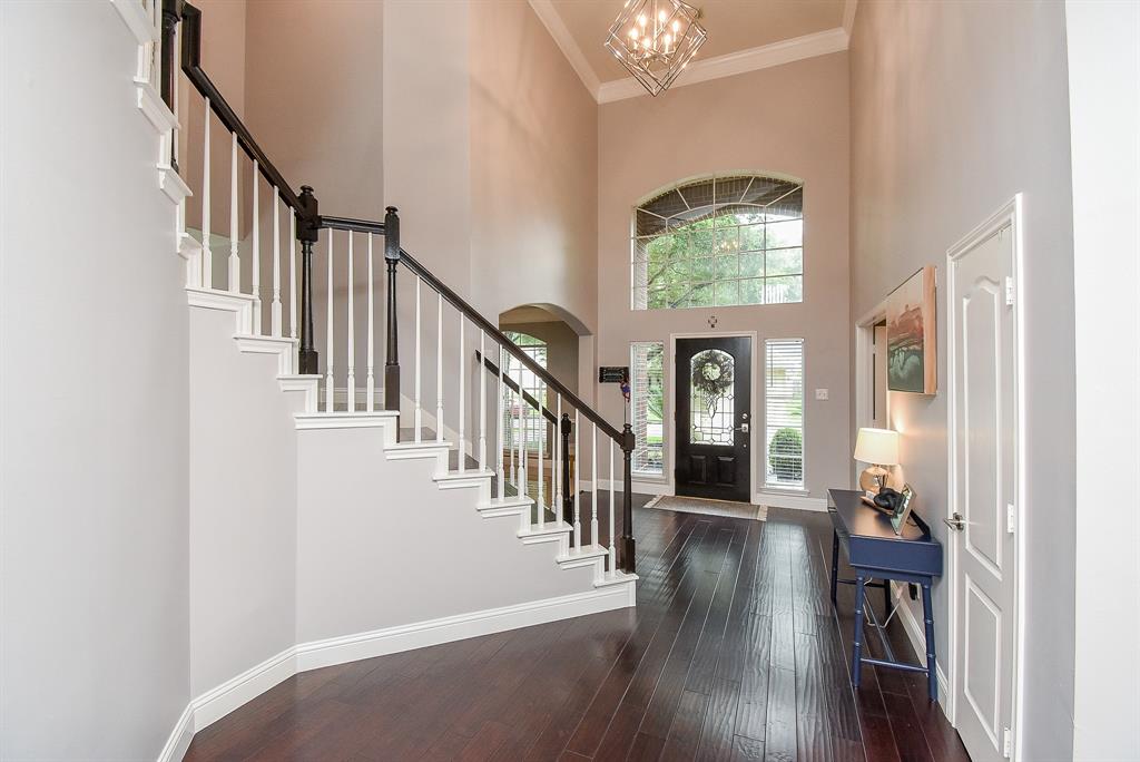 Glorious high ceiling, shining wood floors, tranquil, freshly painted interior walls, frame this incredible view of your front entry from the inside!