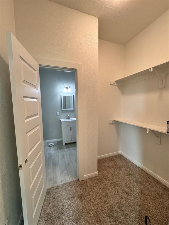 Here is the ample sized walk-in in closet off the primary and the bathroom