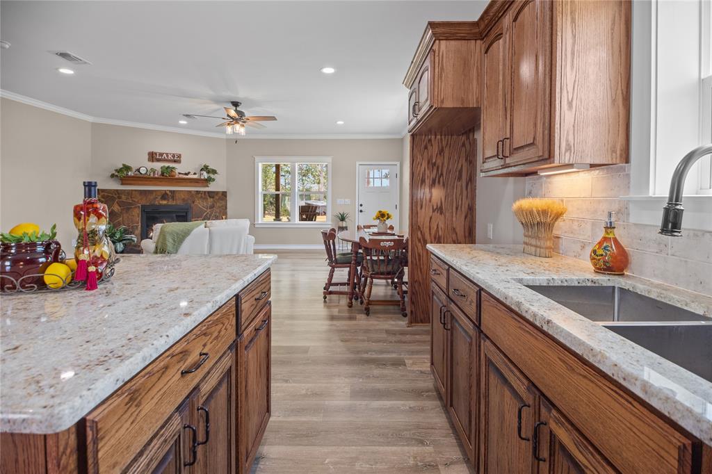 Granite counters, island with storage below