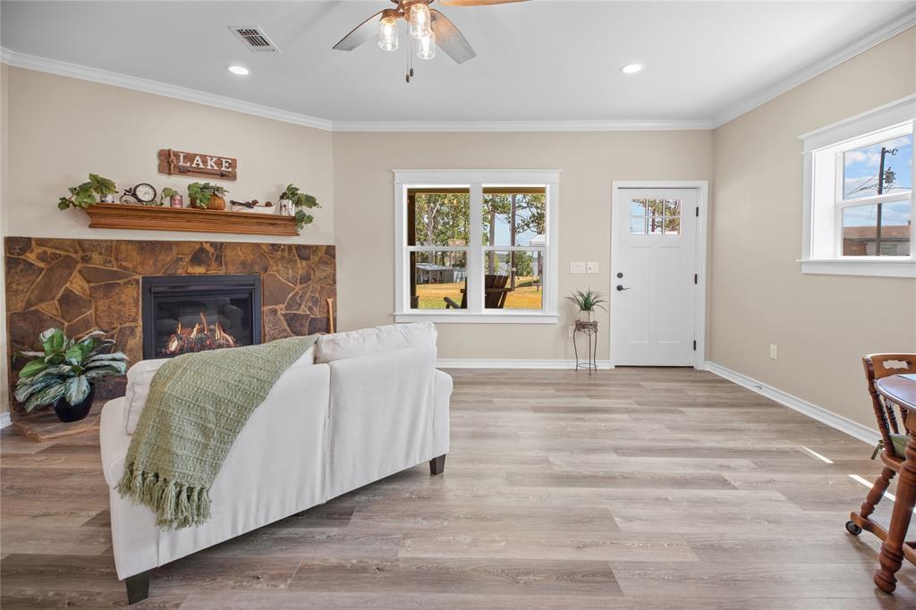 Family room with open concept to kitchen area