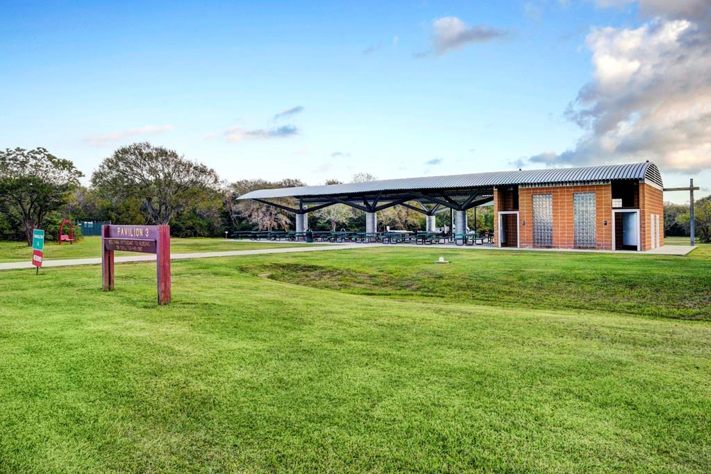 Covered pavilions offer a respite from the heat and rain at Challenger Seven Memorial Park.