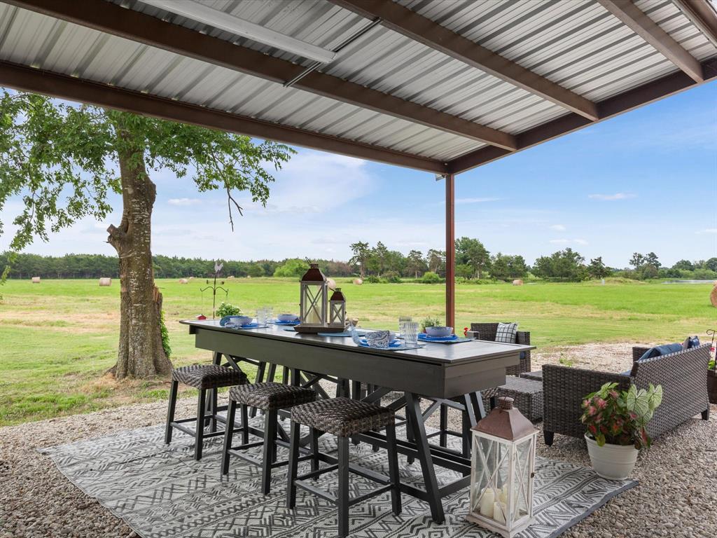 Covered outdoor dining area.