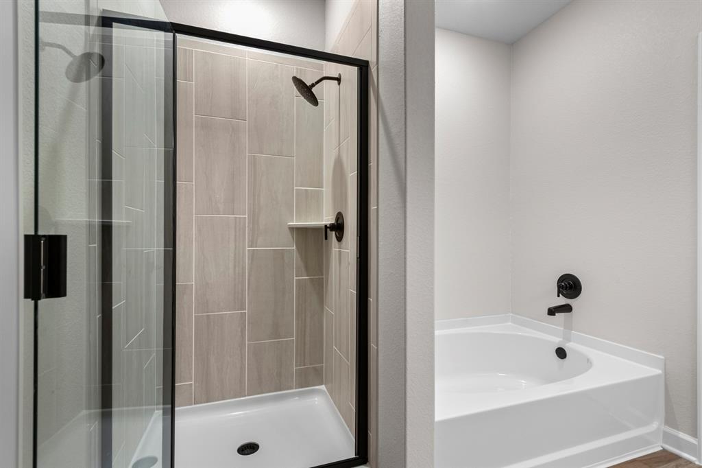 The secondary bathroom in the center of the home.