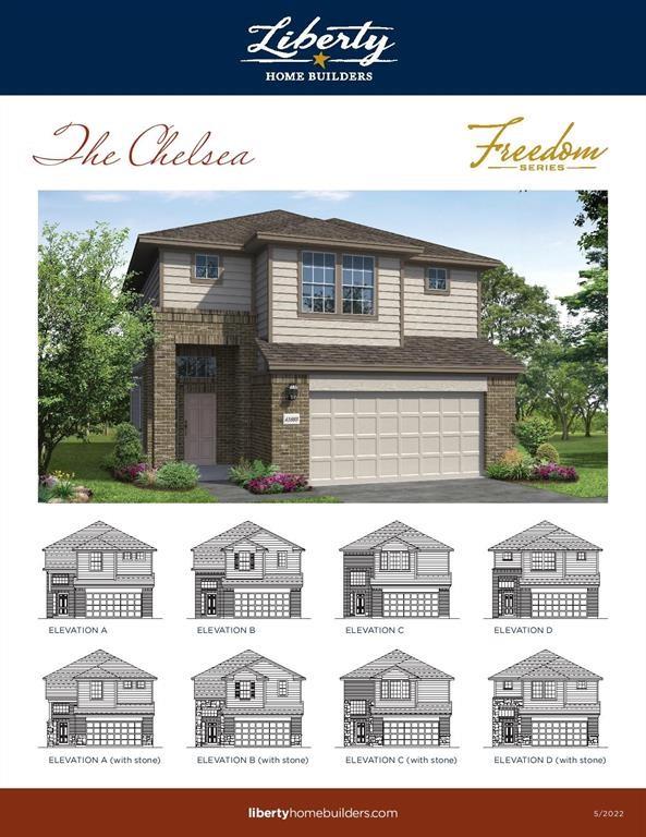 New Construction - Liberty Home Builders - Chelsea Plan - 1978 sq ft. - 2 Story - 3 bed, 2.5 Baths, 2 Car Garage w/ Covered Patio, Luxury Vinyl Plank Flooring Family room, Kitchen/Breakfast/Powder Bath/Utility room, Tile floors @ Primary Bath/ bath 2, Level 3 Palmer - Linen 42" cabinets w/ Level 5 Granite Counter Tops w/ Level 10 Tile backsplash w/ Stainless Steel 10" undermount Sink, Under cabinet lighting, (3) Drop Pendant lighting @ Kitchen Island, GE Stainless Steel Appliances, Wrought Spindles at Stairs, Brick/Stone elevation, 2" Designer White Blinds, Wifi Garage Door Opener, Spa Walk-In Mud Set Shower w/ Overhead Rain Shower Fixtures in Primary Bath, Front/Back Full Irrigation Sprinkler System w/ Fully Sodded Front/Back yard. 30-Year Roof Composite Shingle. Must See TODAY!