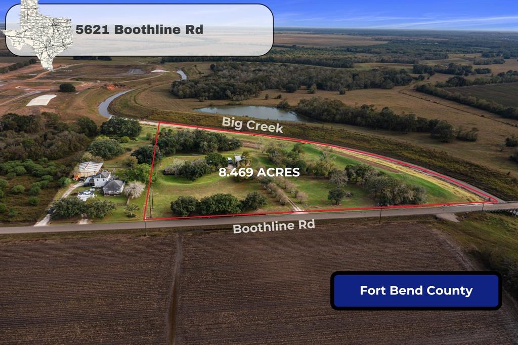 Invest in the future with this prime development investment opportunity! This 8.469 acre land parcel features approximately 730 feet of frontage on soon to be expanded Boothline Road and is less than 200 feet away from the master planned community of Austin Point which projects home sales to start spring of 2025! Its strategic location and proximity to the future expansion of the Grand Parkway and residential developments like Austin Point and the 1,500 acres recently purchased by Johnson Development at FM 2977 and Koeblen Road make this property ideal for commercial development. The expansive lot size provides ample room for various projects. You can also consider purchasing the 3 acres in between, and contiguous to, both the Austin Point subdivision and this 8.469 tract that is for sale. Don't miss out on this incredible opportunity to secure your foothold in this high-growth potential area. Contact us now to explore the possibilities and turn your visionary dreams into a reality!