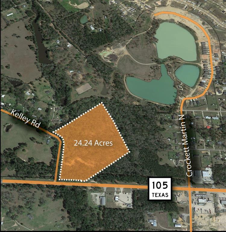 This 24.24 acre site is located in Montgomery County, one of the fastest-growing areas in Texas. The tract is surrounded by heavy residential and commercial development with excellent access to Lake Conroe, Sam Houston National Forest, and W. Goodrich Jones State Forest. The tract has roughly 460’ of frontage along Highway
105, a recently expanded 4 lane highway, and approximately 900’ along Kelley Road. Call Broker for more information and to confirm an appointment time to tour the property.