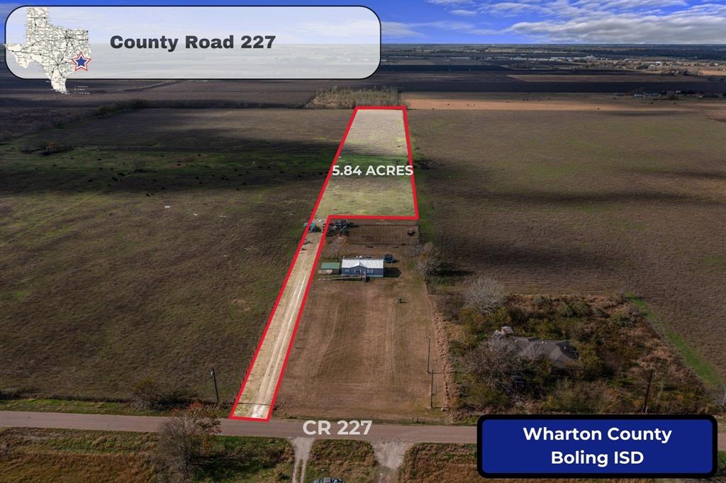 Build your dream home and enjoy peaceful country living on this UNRESTRICTED 5.84 acre tract in Hungerford, TX (Wharton County) and zoned to highly desired Boling ISD! This property is fenced on 3 sides, does NOT appear to be in the flood zone according to the FEMA flood map, has an AGRICULTURE EXEMPTION in place, is a short 1.97 mile drive to Hwy 59/Interstate 69 and only 30 minutes from Sugar Land!  Don't miss all this great property has to offer! Schedule your private tour today!