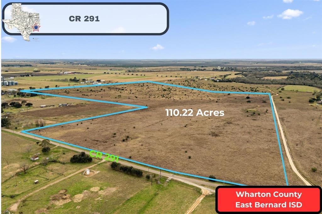 Invest in the future with this prime development investment opportunity in Wharton County and zoned to highly sought after East Bernard ISD! This 110.22 acre tract of land features approximately 1,300 feet of frontage on County Road 291 in East Bernard, TX! This tract is currently Ag Exempt according to the Wharton County Central Appraisal District and it appears to be completely out of the flood hazard area according to current FEMA flood maps. Its strategic location within the extraterritorial jurisdiction of the City of East Bernard, TX and only a 30-40 minute drive to Sugar Land, TX and Katy, TX respectively makes this property ideal for residential or commercial development. Don't miss out on this incredible opportunity to secure your foothold in this high-growth potential area. Contact us now to explore the possibilities and turn your visionary dreams into a reality!