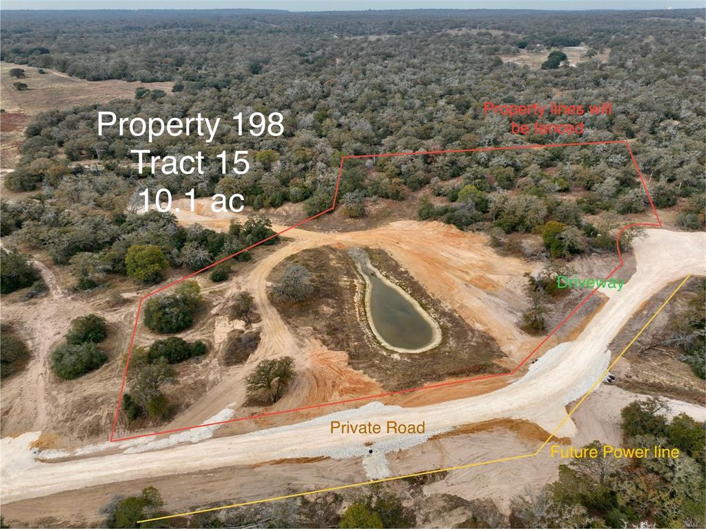 Close to San Antonio and Austin. Private road is finished. Seller will fence the tract and install farm gate. Seller is bringing power along the road. 
Part of Tax ID 72336